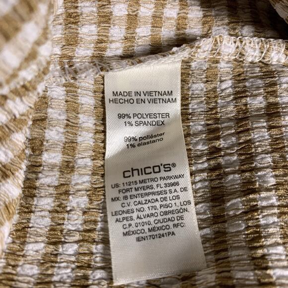 Chico's Top NWT Size 4 (2x) Textured Crinkle Striped Boat Neck Mocha Latte - Picture 6 of 8